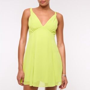 V neck twist Lime Green Dress